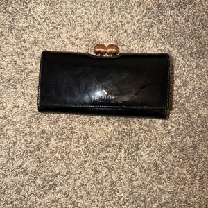 Ted Baker Black Patent Clasp Wallet with Gold Accents